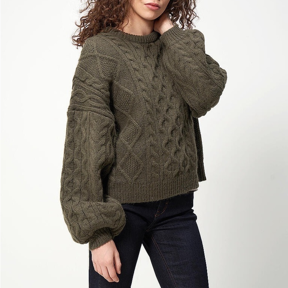 Anine Bing Sweater Irina Cable Knit Heavyweight Alpaca Wool Chunky Green L NWT - Picture 1 of 8